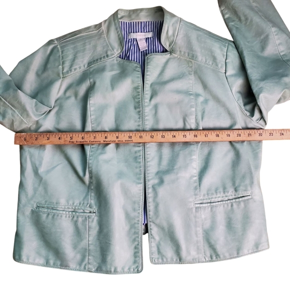 Women's Chico's Vegan Leather Jacket. Green. Chico's Size 2 (12 Or MED conv) - Picture 12 of 15